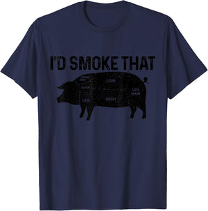 Chef Butcher BBQ I'd Smoke That Pig Pork Funny Father's Day T-Shirt - T-Shirt | Navy
