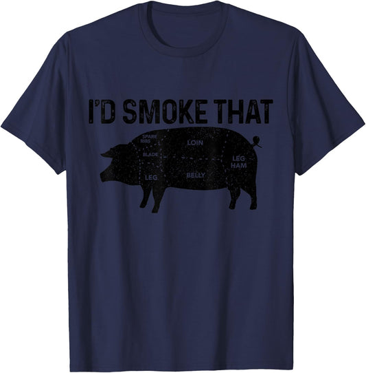 Chef Butcher BBQ I'd Smoke That Pig Pork Funny Father's Day T-Shirt - T-Shirt | Navy