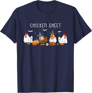 Funny Chickens Boo Ghost Farm Animal Halloween Chicken Sheet T-Shirt - T-Shirt | Navy
