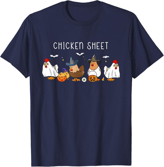 Funny Chickens Boo Ghost Farm Animal Halloween Chicken Sheet T-Shirt - T-Shirt | Navy