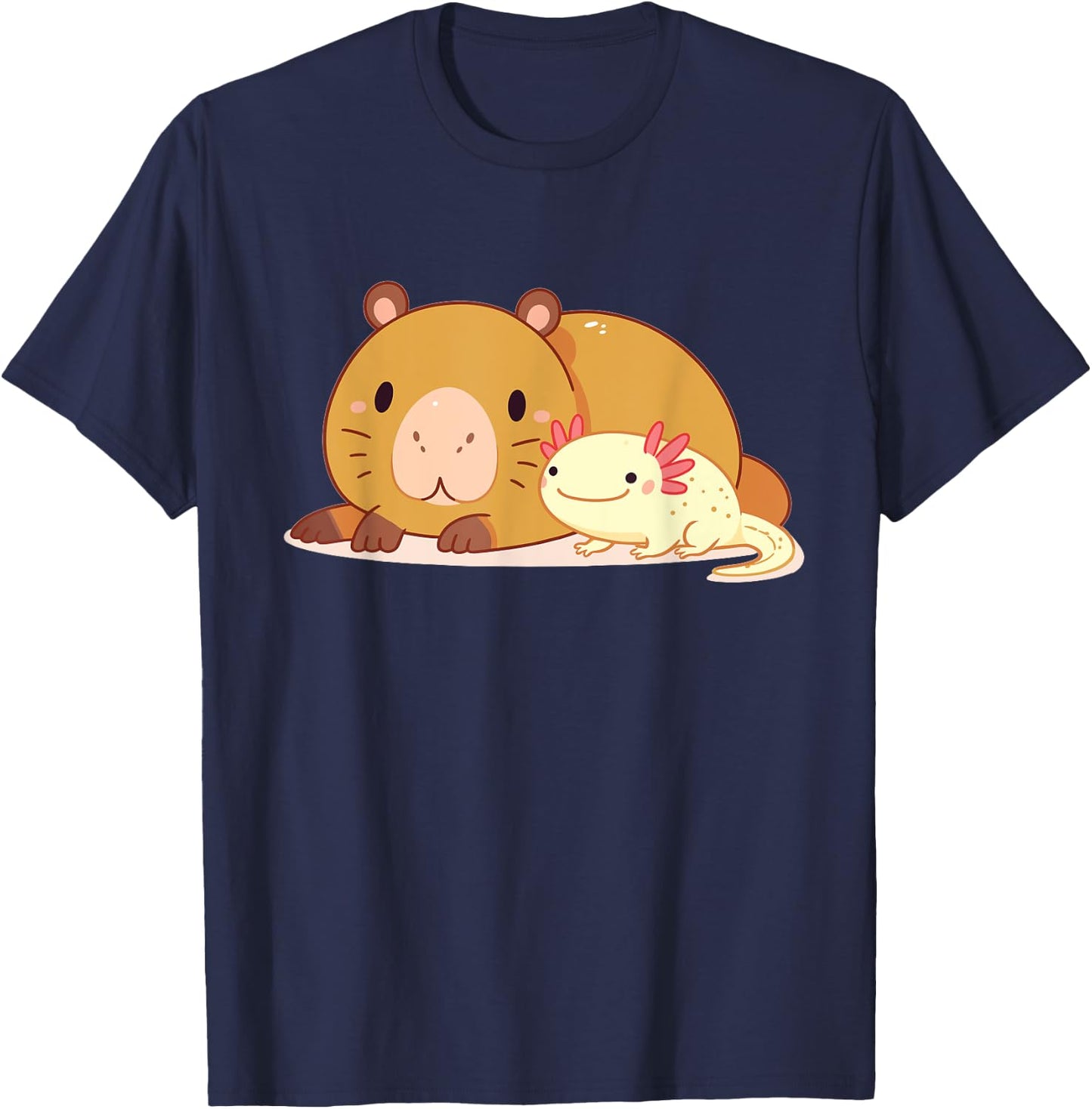 Cute Thick Axolotl With Capybara T-Shirt - T-Shirt | Navy