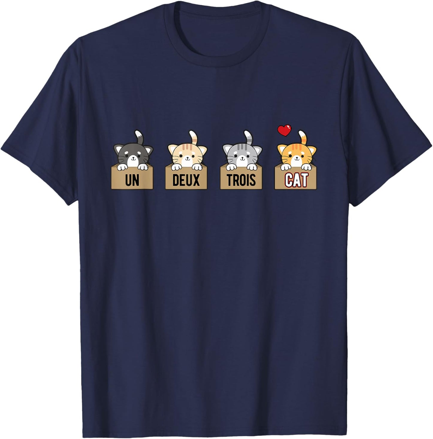 Un Deux Trois Cat Funny French Cat Pun T-Shirt - T-Shirt | Navy