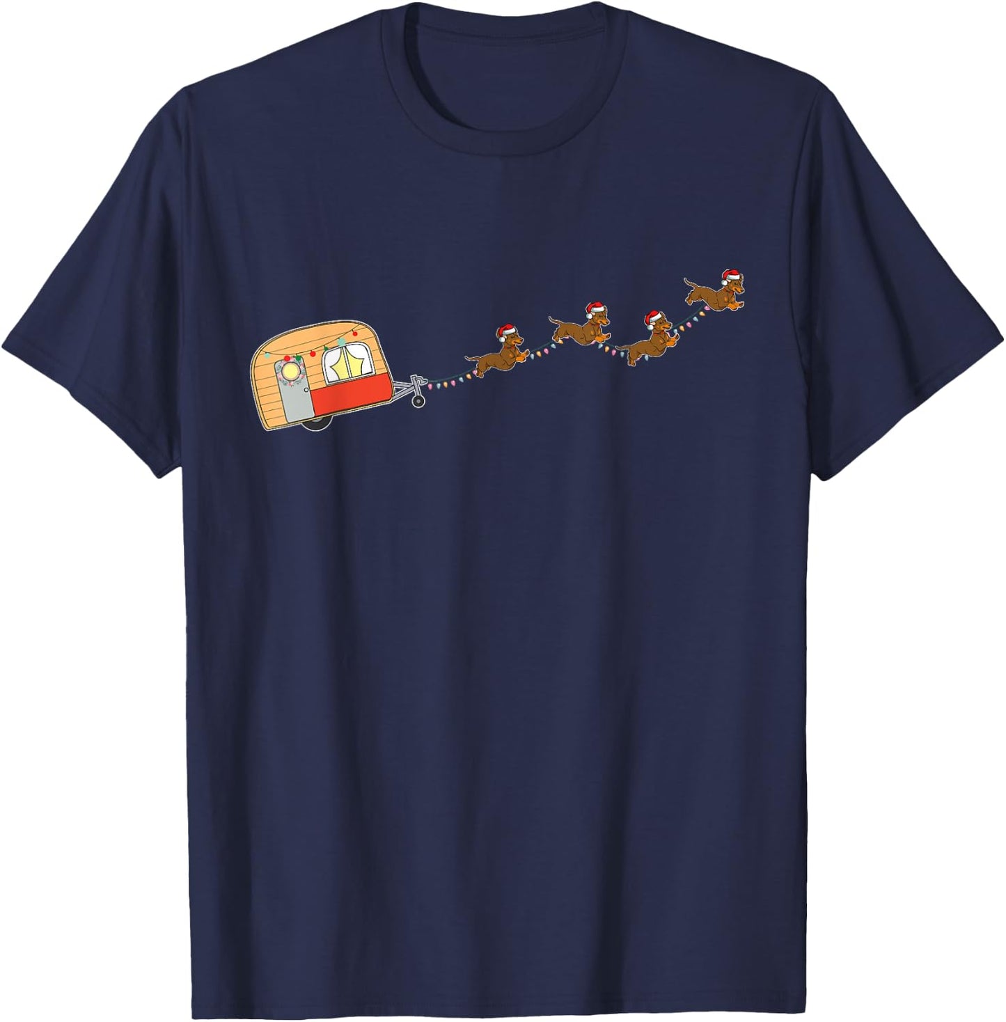 Camper Van Christmas Dachshund Sleigh Doxie Dog X-mas Pajama Women Kids T-Shirt - T-Shirt | Navy