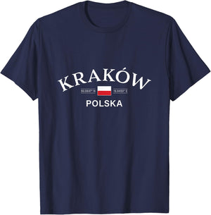 Krakow Polska (Cracow Poland) Polish Coordinates T-Shirt - T-Shirt | Navy