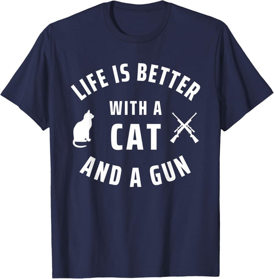 Gun Rights Life Is Better With Cats And Guns T-Shirt - T-Shirt | Navy