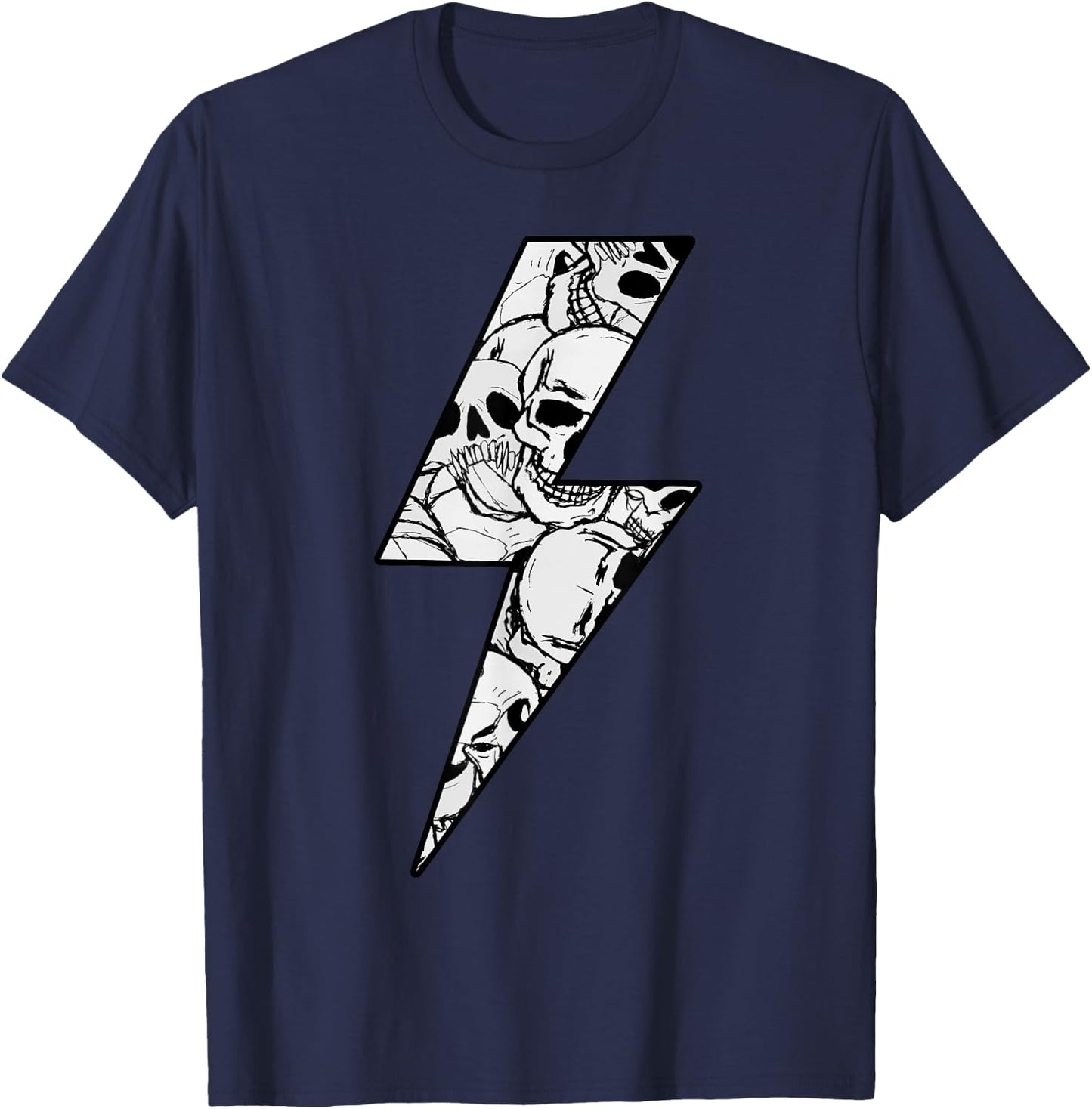 Awesome SKULLS CAMO Lightning Bolt T-Shirt - T-Shirt | Navy