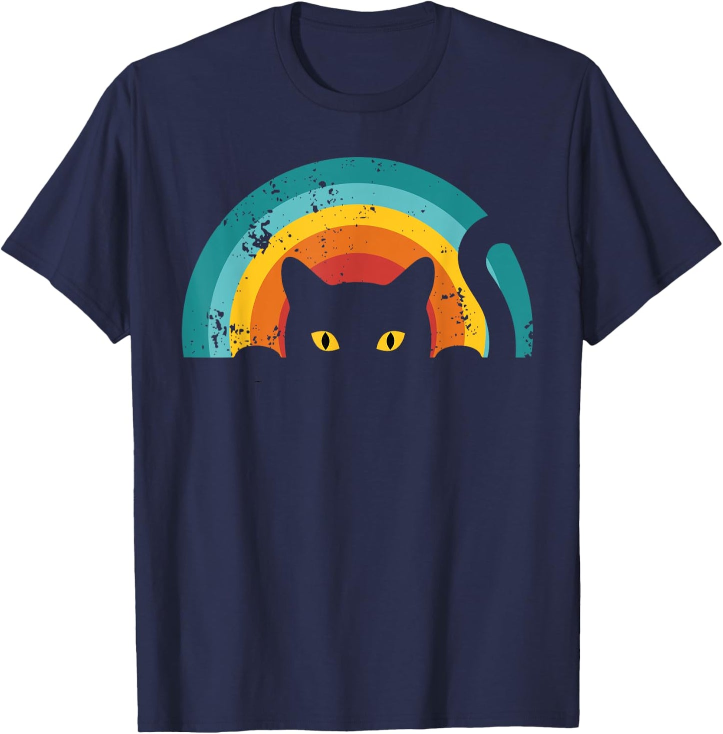 Vintage Style Cat Retro Distressed Cat T-Shirt - T-Shirt | Navy