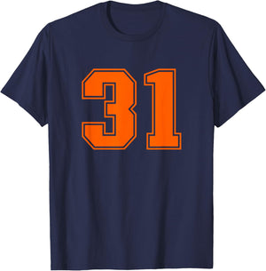 Orange Sports Team Number #31 T-Shirt - T-Shirt | Navy