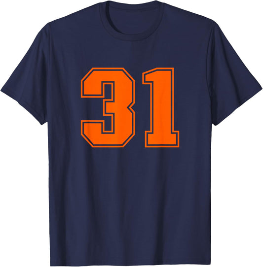 Orange Sports Team Number #31 T-Shirt - T-Shirt | Navy