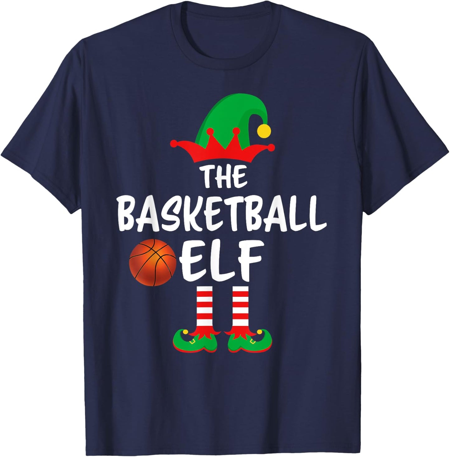 The Basketball Elf Matching Family Christmas T-Shirt - T-Shirt | Navy