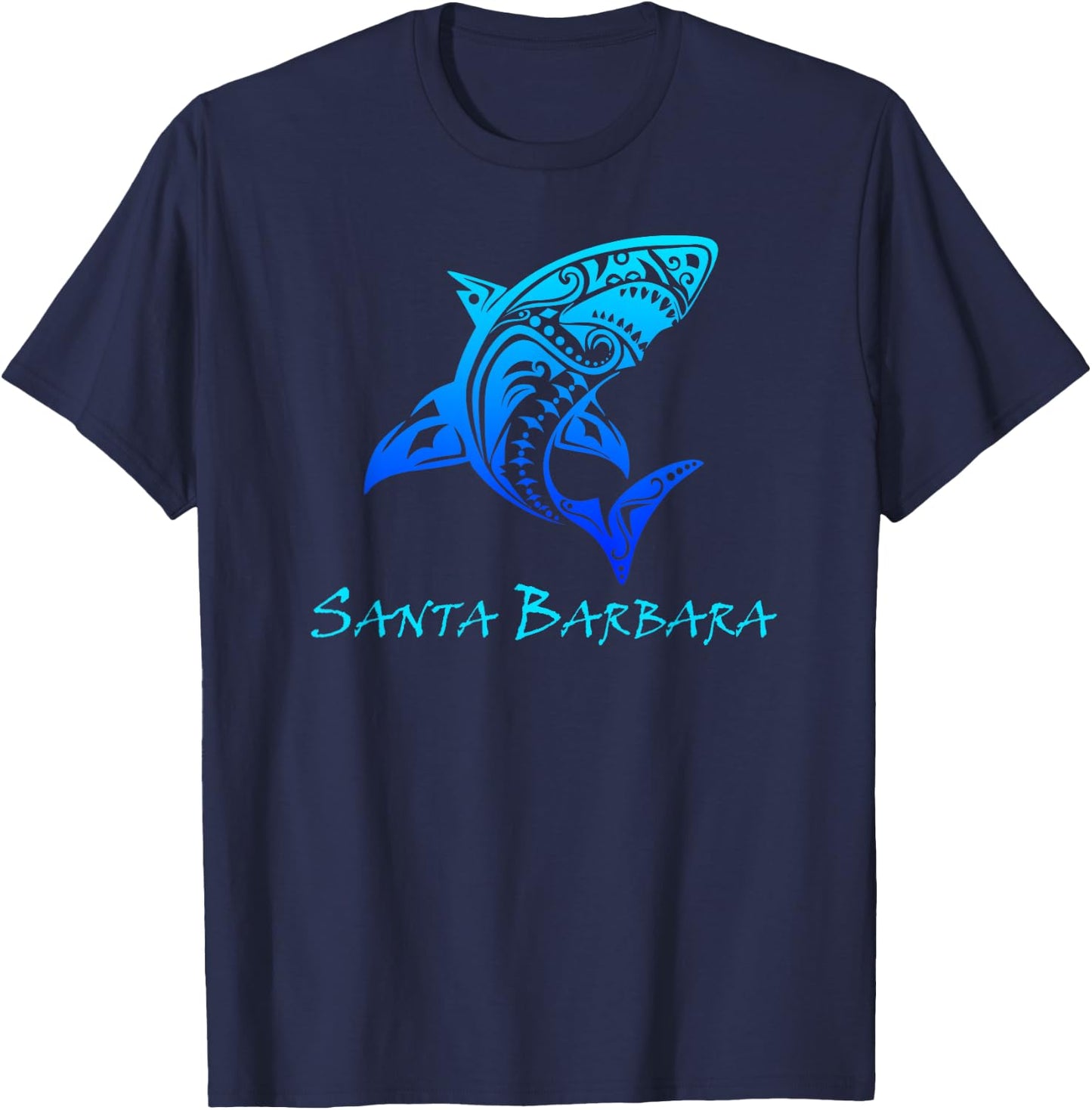 Santa Barbara, California Vintage Vacation Tribal Shark T-Shirt - T-Shirt | Navy