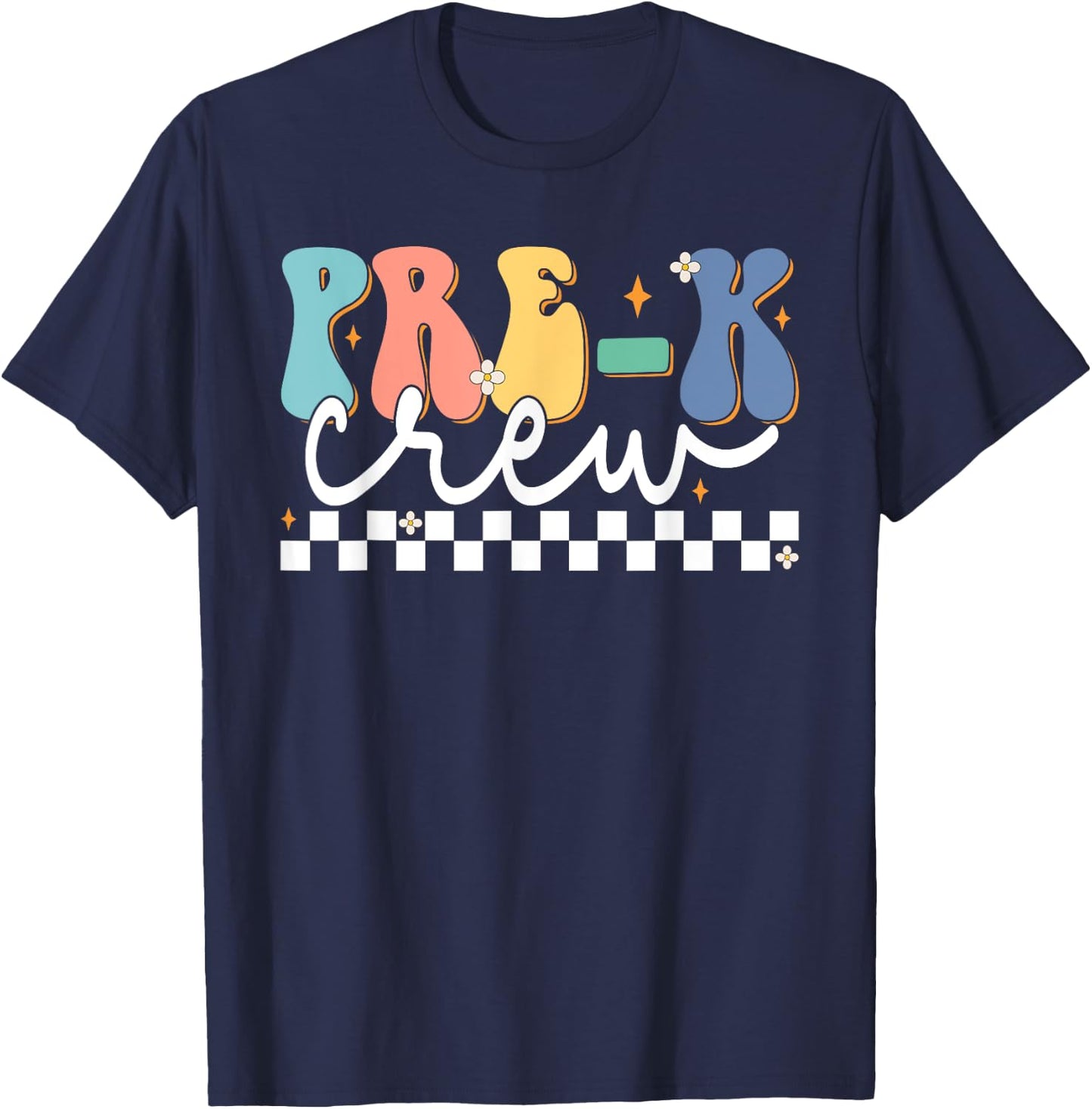 Pre-k Crew Groovy First Day Of School Pre-k Teacher Crew T-Shirt - T-Shirt | Navy