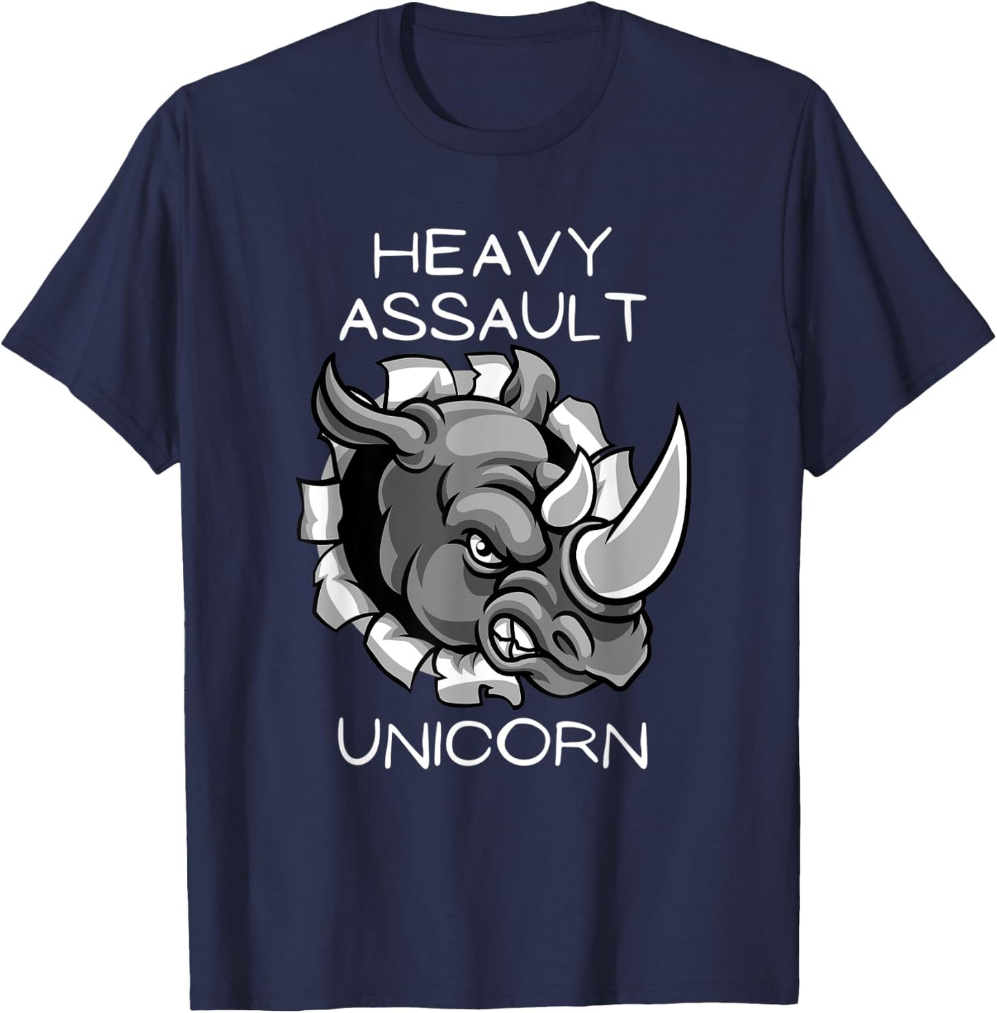 Funny Heavy Assault Unicorn Rhinoceros Cartoon T-Shirt - T-Shirt | Navy