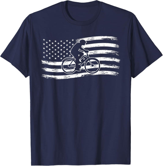 Bicycle Patriotic American Flag Cyclist E-Bike T-Shirt - T-Shirt | Navy