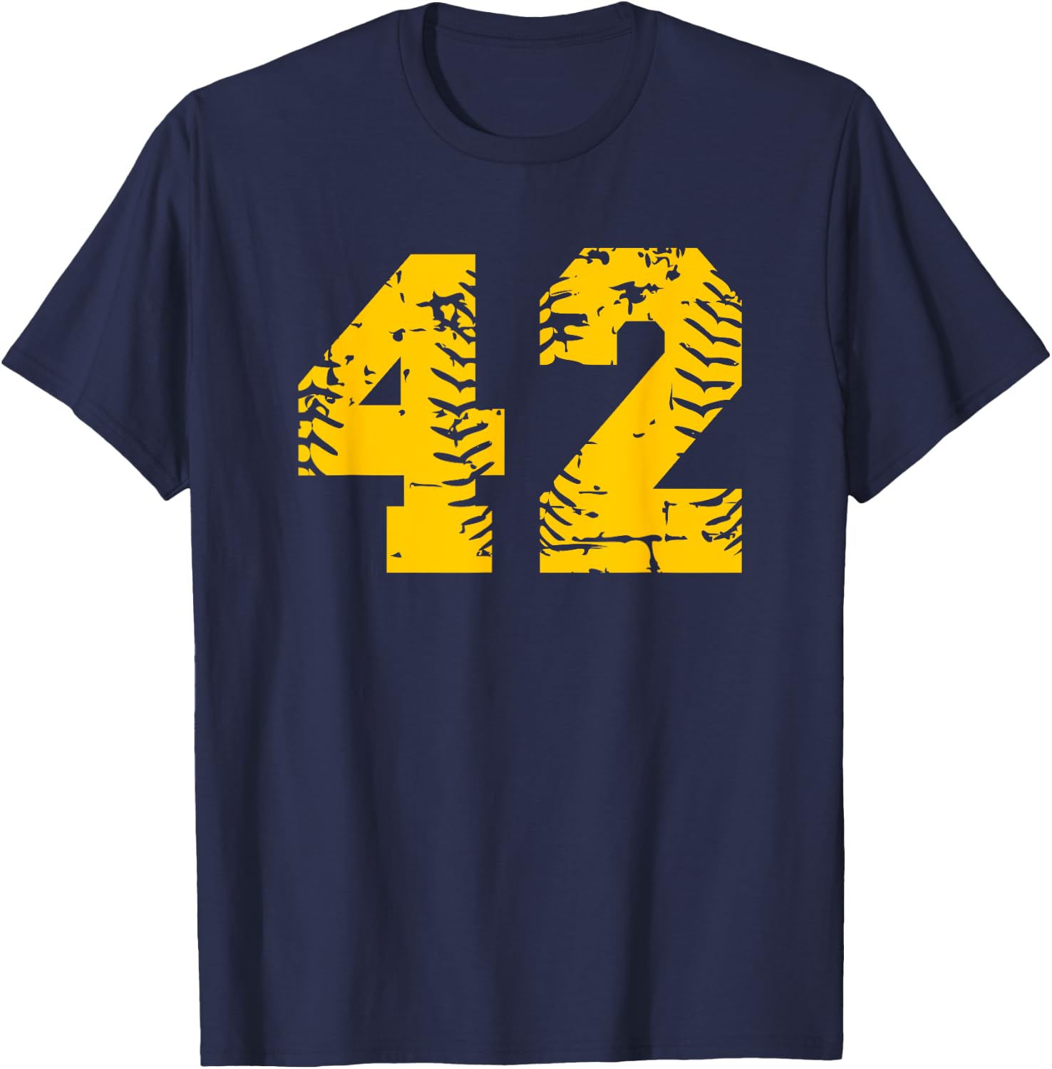 Number #42 Baseball Softball Yellow Number T-Shirt - T-Shirt | Navy