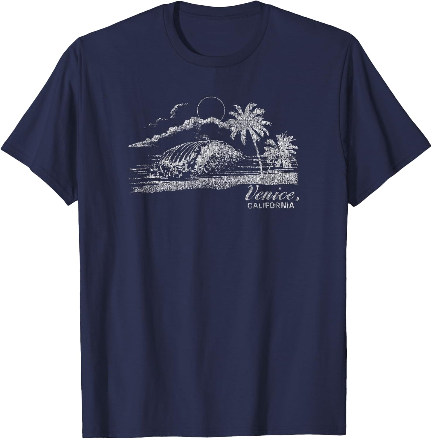 Trendy Classic Centered Venice Beach Wave T-Shirt - T-Shirt | Navy