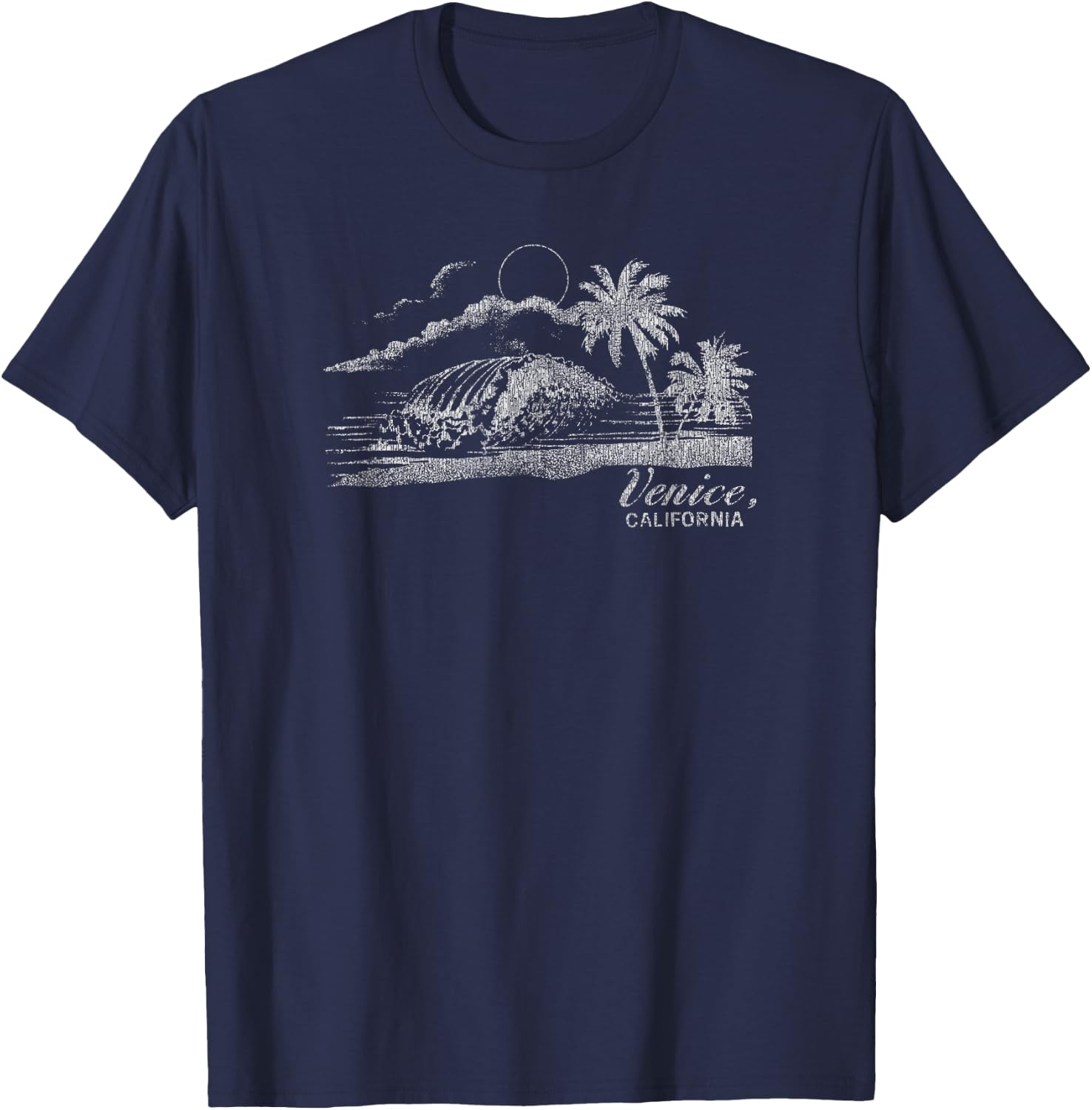 Trendy Classic Centered Venice Beach Wave T-Shirt - T-Shirt | Navy