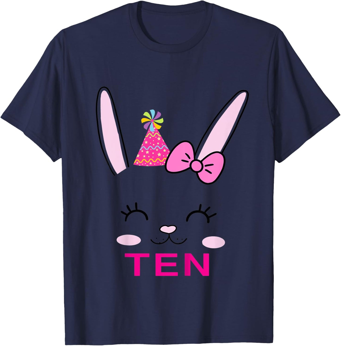 Kids Cute TEN year old Bunny Birthday Theme Party Outfit Girls T-Shirt - T-Shirt | Navy