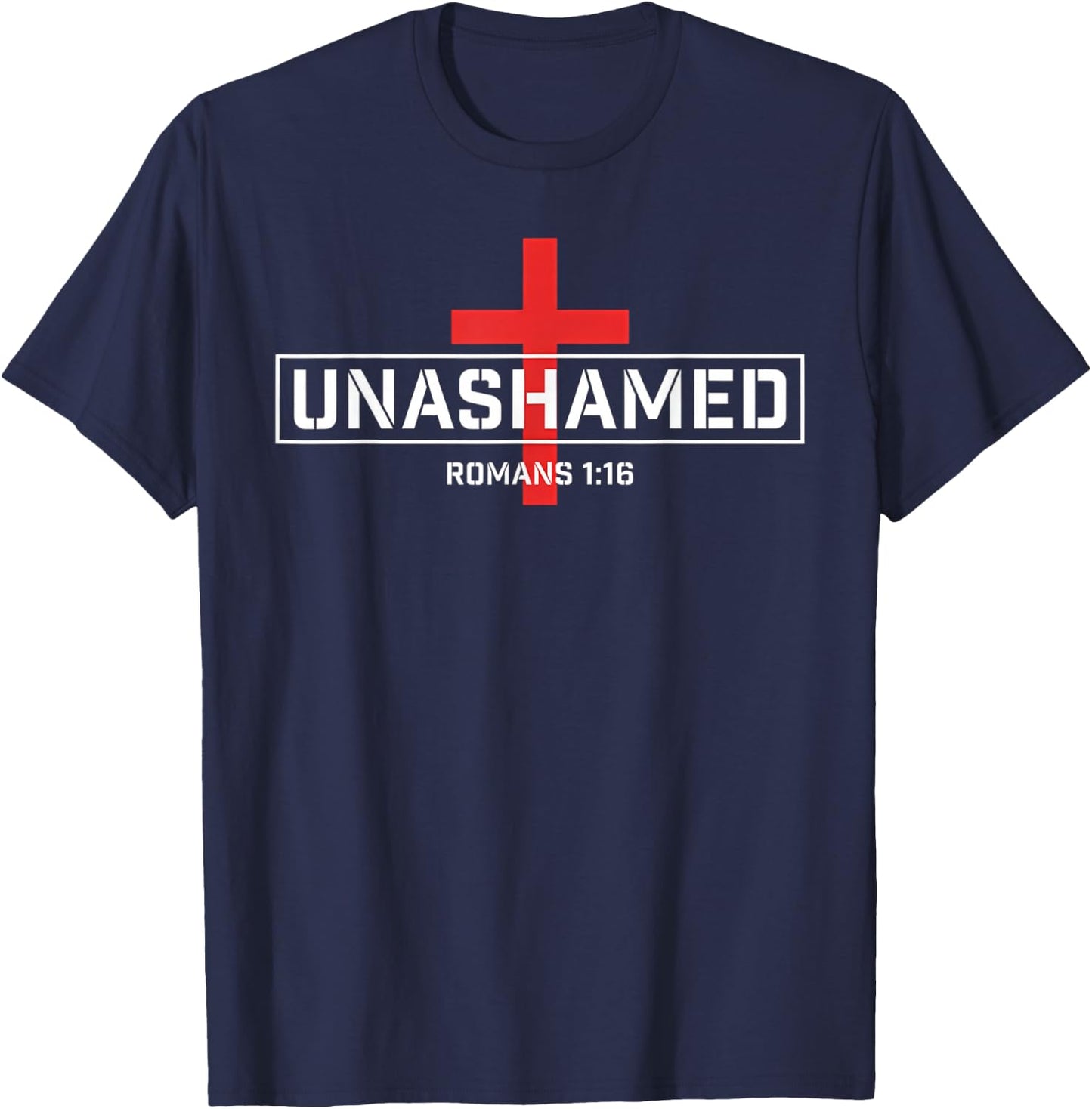 Unashamed Cross Inspirational Christian Religious Bible T-Shirt - T-Shirt | Navy