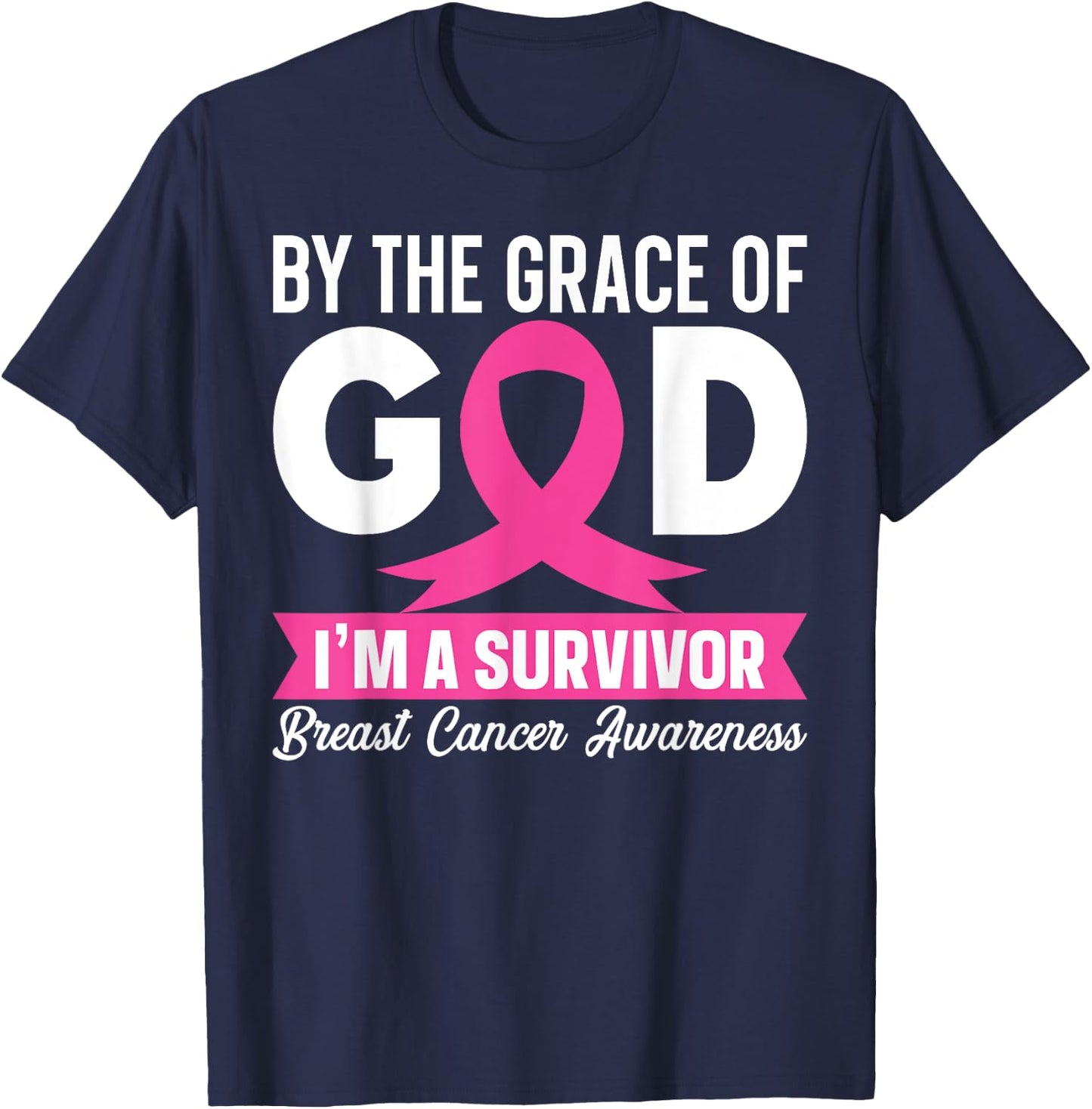 Breast Cancer Awareness Shirt God's Survivor Pink Ribbon T-Shirt - T-Shirt | Navy