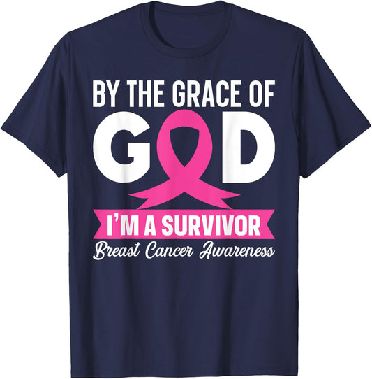 Breast Cancer Awareness Shirt God's Survivor Pink Ribbon T-Shirt - T-Shirt | Navy