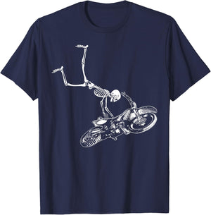 Funny Skeleton riding dirt bike men motocross biking T-Shirt - T-Shirt | Navy