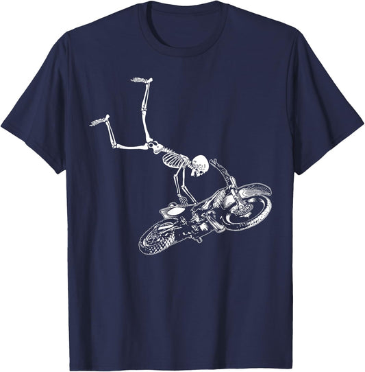 Funny Skeleton riding dirt bike men motocross biking T-Shirt - T-Shirt | Navy