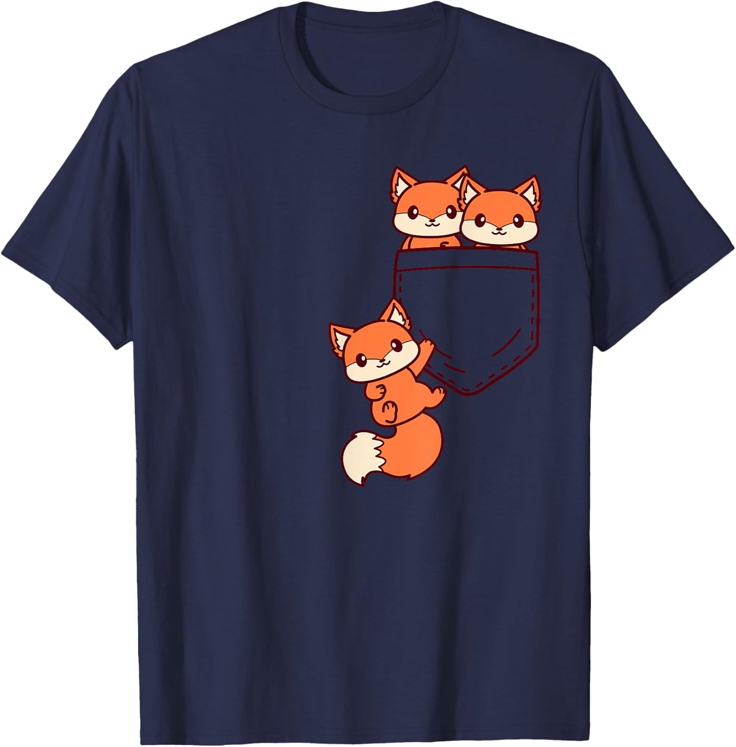 For Fox Lovers Cute Kawaii Baby Fox In Pocket T-Shirt - T-Shirt | Navy