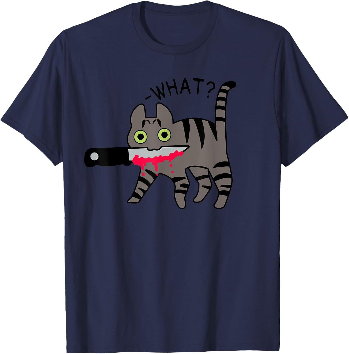 Cat What? Murderous Grey Tabby Cat With Knife Halloween Women T-Shirt - T-Shirt | Navy