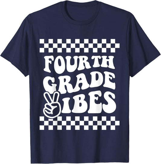First Day of Fourth Grade Vibes Girls Back to School Boys T-Shirt - T-Shirt | Navy