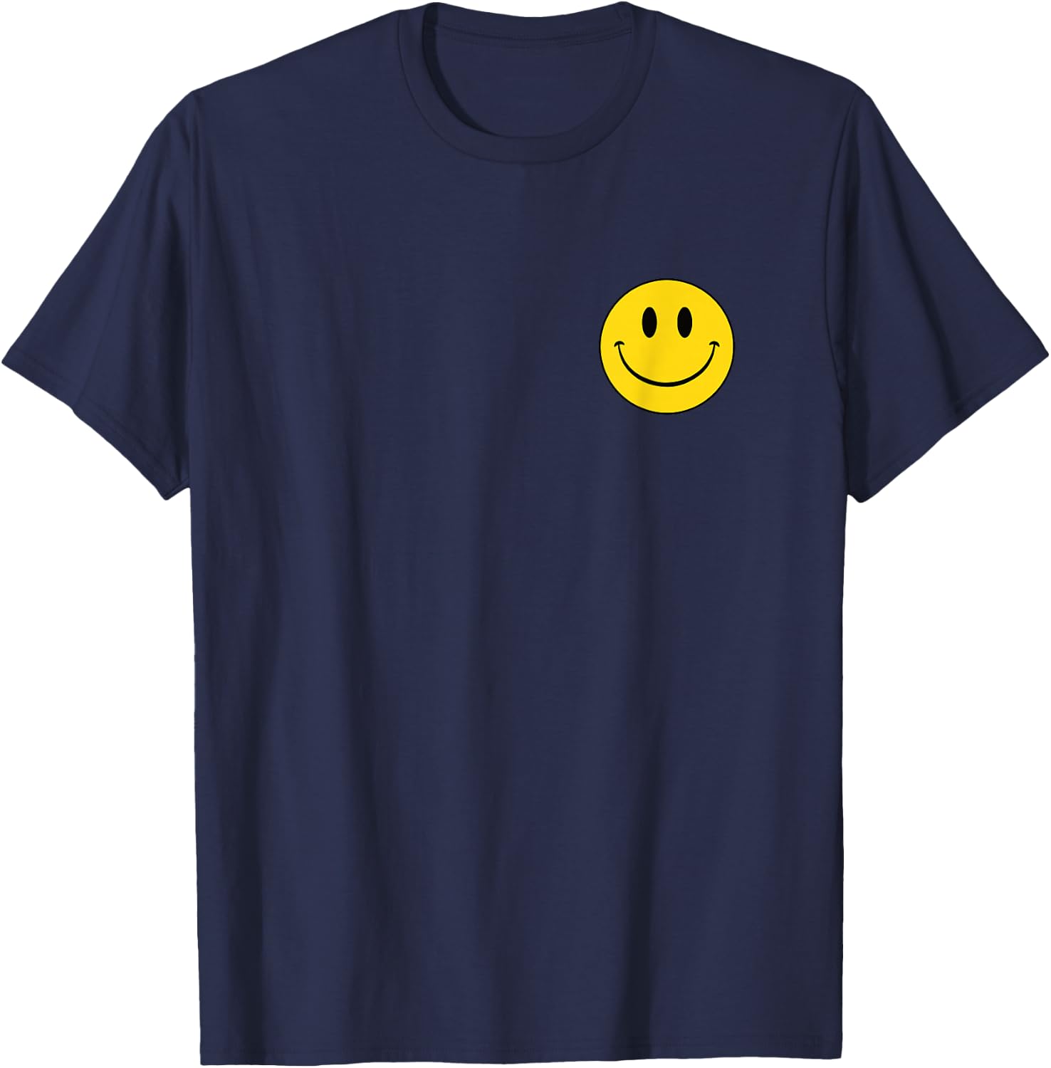 70s Yellow Smile Face Cute Happy Peace Smiling Face T-Shirt - T-Shirt | Navy