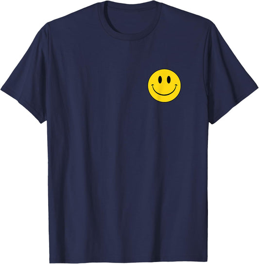 70s Yellow Smile Face Cute Happy Peace Smiling Face T-Shirt - T-Shirt | Navy