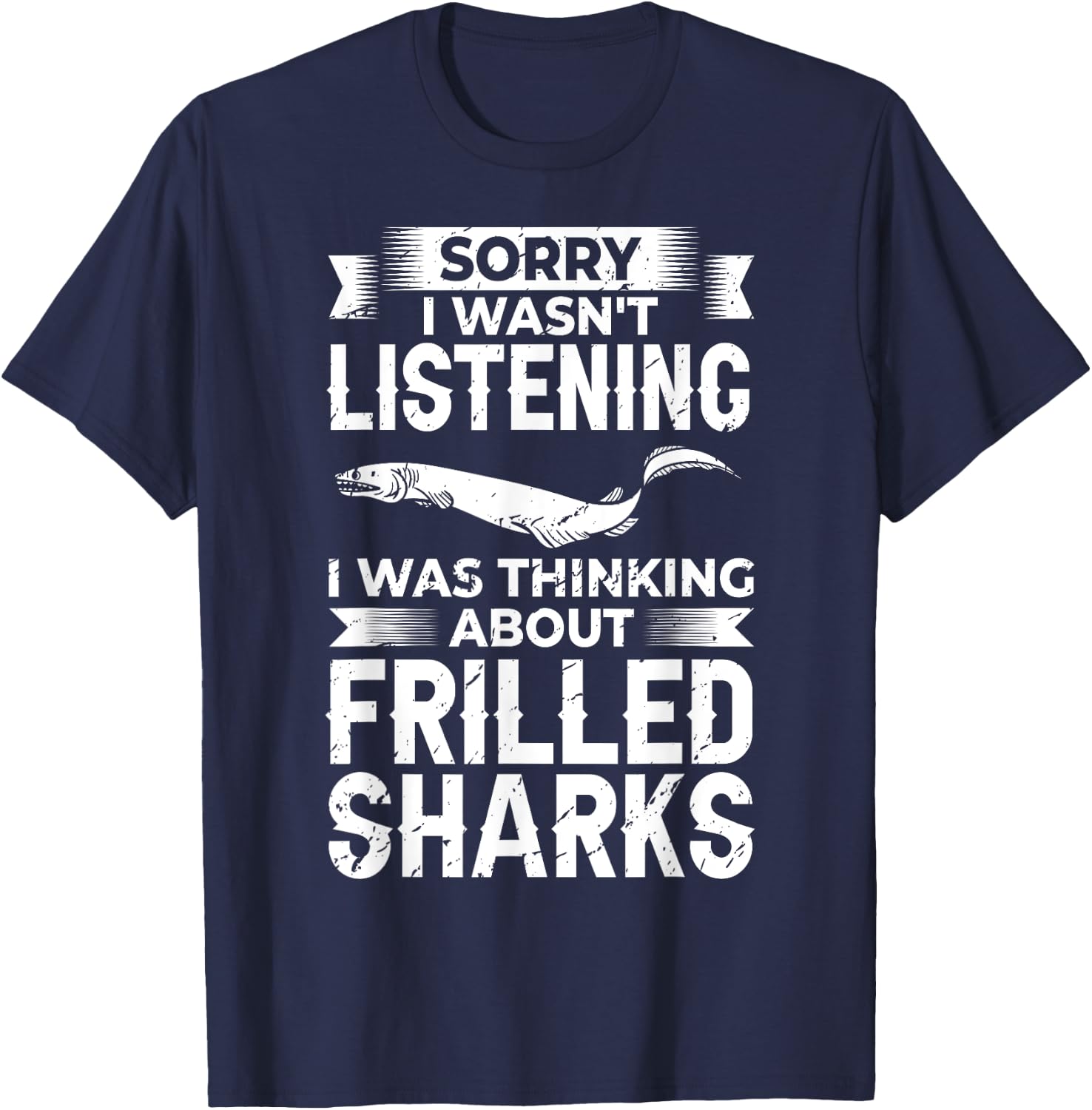 Frilled Shark Animal Tooth Funny Ocean T-Shirt - T-Shirt | Navy