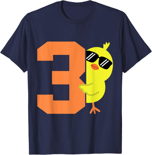 Kids 3rd Birthday Chicken Themed Cute 3 Year Old Boys Chick T-Shirt - T-Shirt | Navy