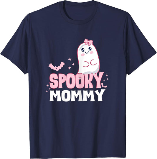 Spooky Mommy Family Cute Pink White Ghost Boo Halloween T-Shirt - T-Shirt | Navy