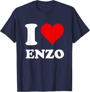 I Heart Enzo I Love Enzo , Women's Vacation , Black, Small, Short Sleeve, , Classic Fit, Cotton Blend T-Shirt - T-Shirt | Navy