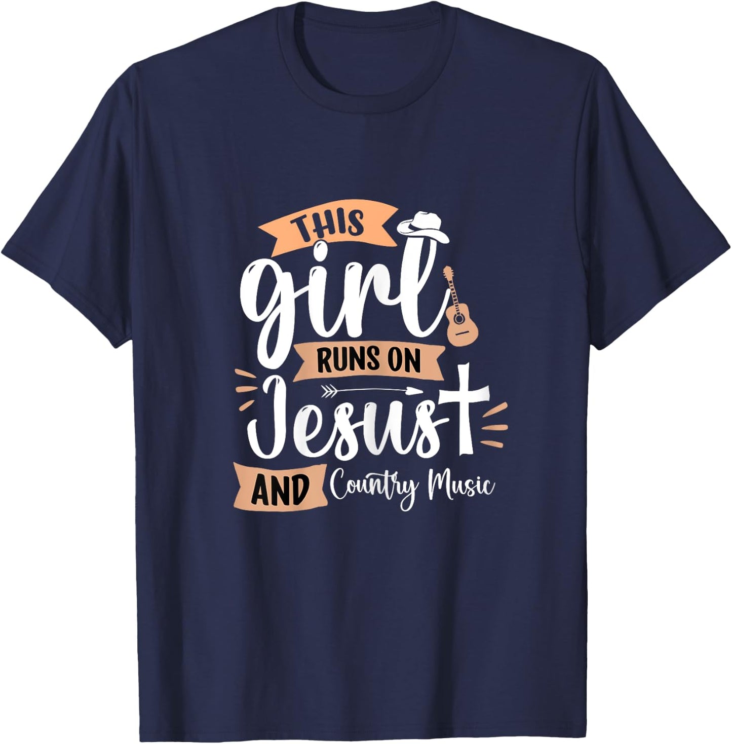 This Girl runs on Jesus and Country Music Christian Girls T-Shirt - T-Shirt | Navy