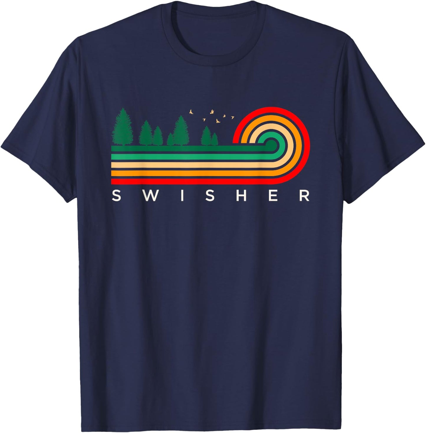 Evergreen Vintage Stripes Swisher, Iowa T-Shirt - T-Shirt | Navy