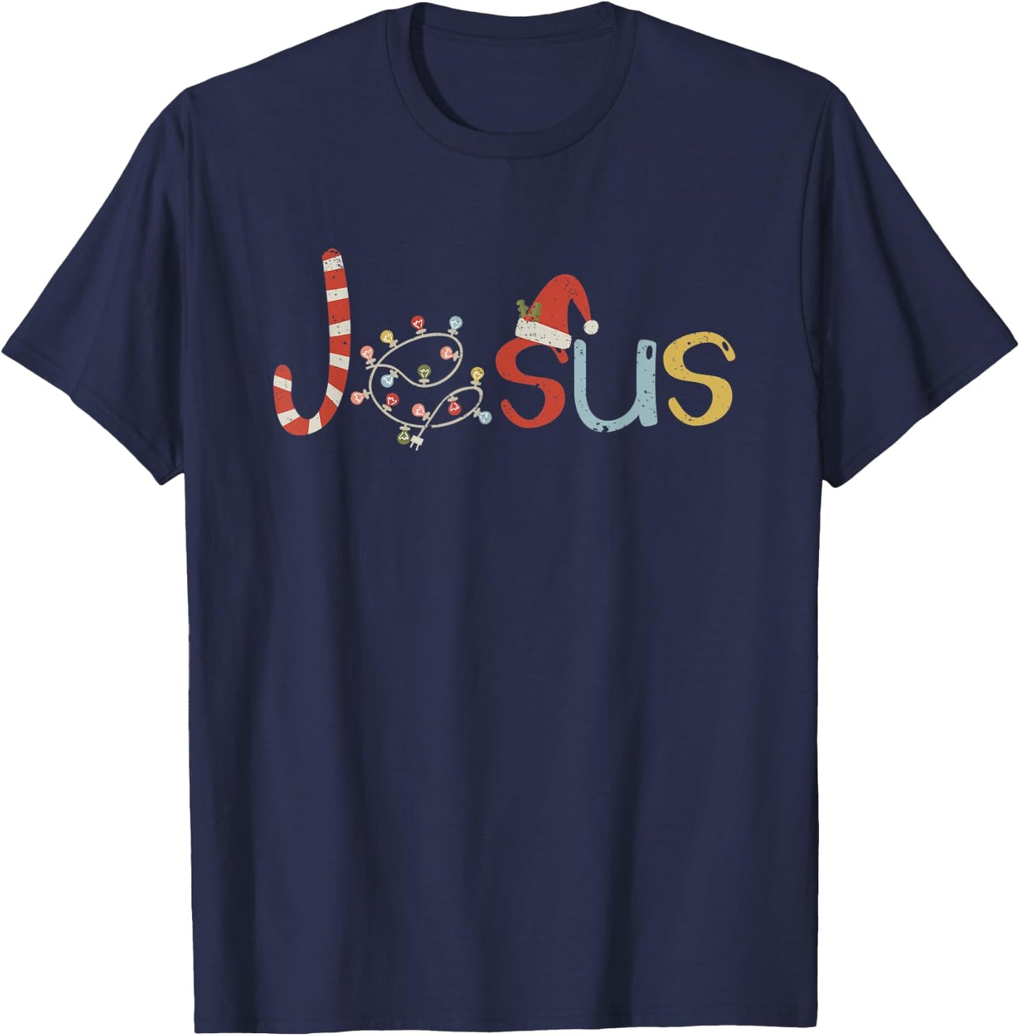 Jesus Candy Cane Funny Christmas Loves Christ Religous T-Shirt - T-Shirt | Navy