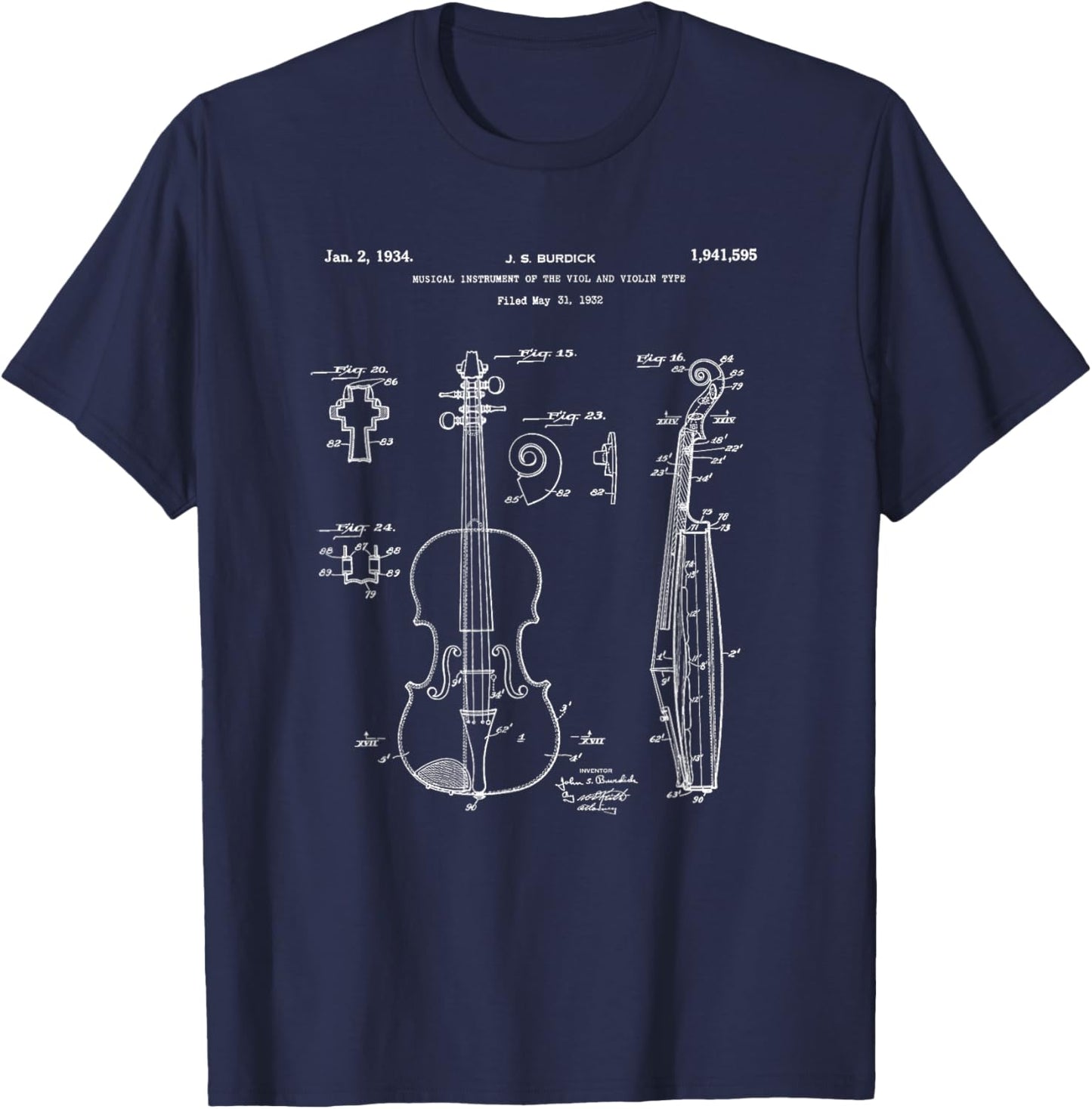 Vintage Patent Print 1932 Violin Player T-Shirt - T-Shirt | Navy