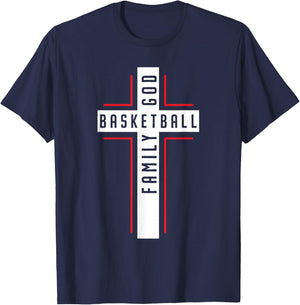 Basketball And Jesus Christ Christian Believer Hooper T-Shirt - T-Shirt | Navy
