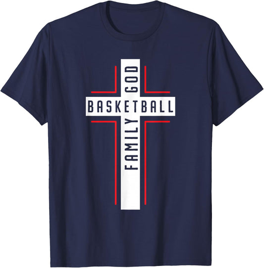 Basketball And Jesus Christ Christian Believer Hooper T-Shirt - T-Shirt | Navy