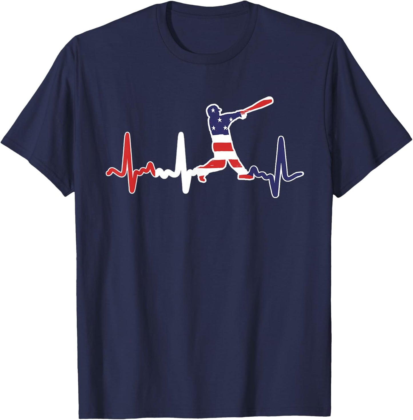 Home Run Baseball Flag Baseball Heartbeat T-Shirt - T-Shirt | Navy