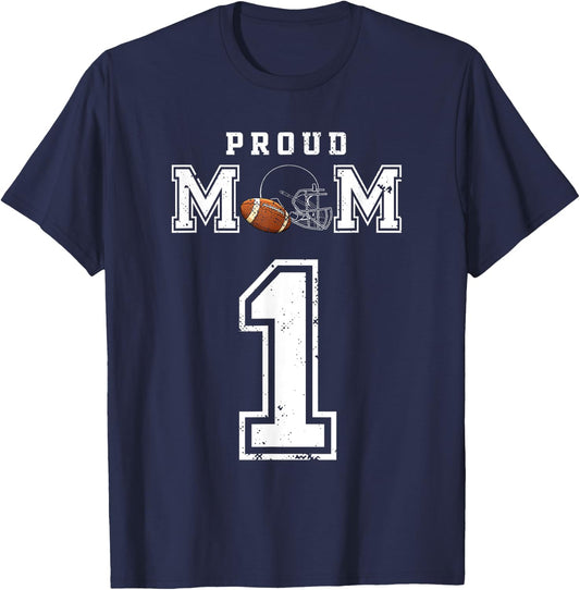 Proud Football Mom Number 1 Personalized Custom For Mom T-Shirt - T-Shirt | Navy