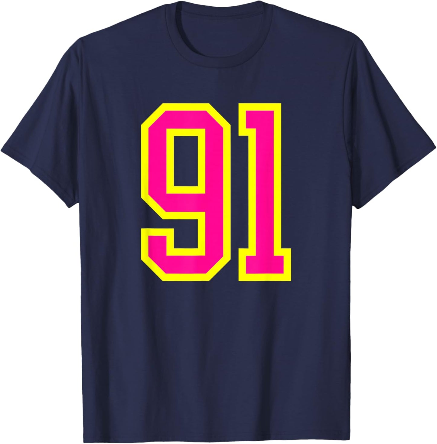 Pink Yellow Number 91 T-Shirt - T-Shirt | Navy