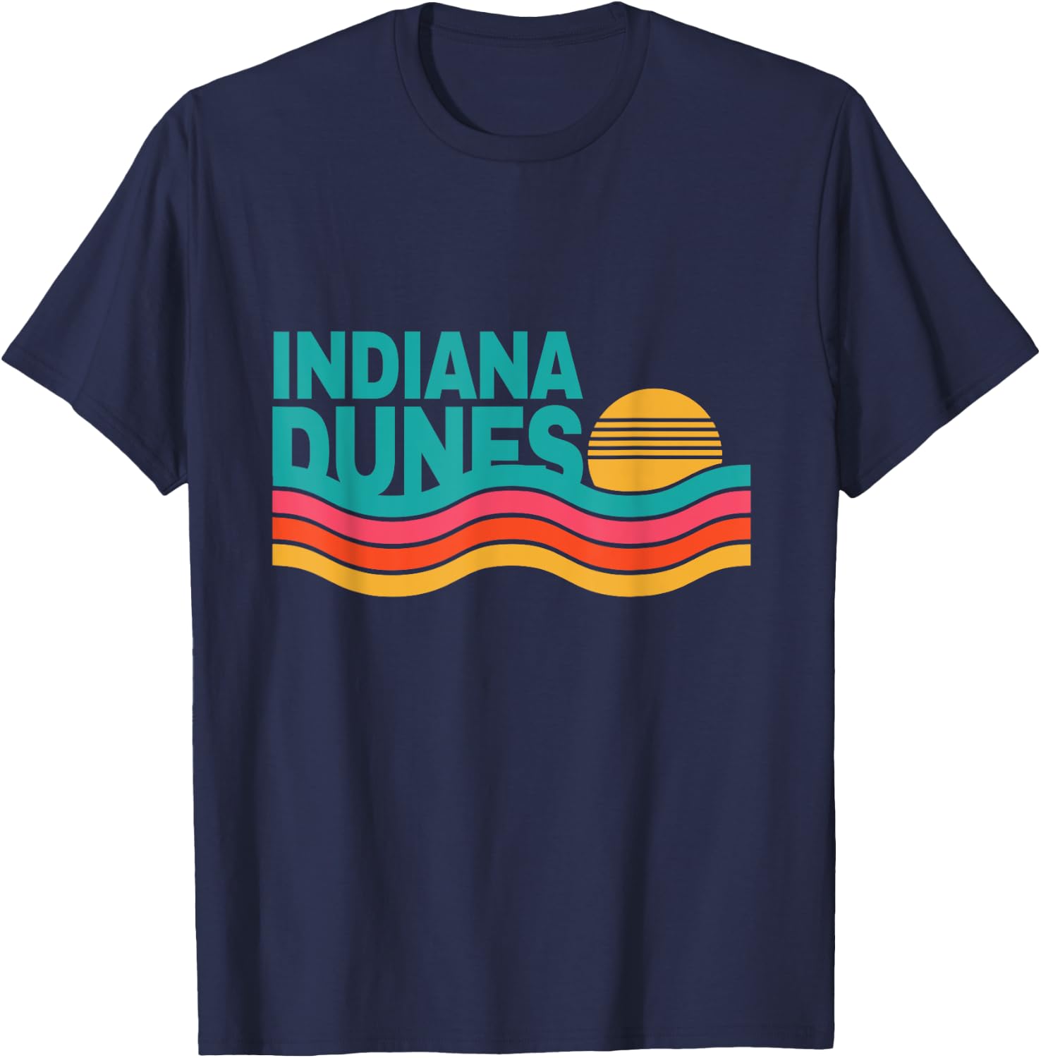 Vintage Indiana Dunes National Park Retro 70s 80s Sunset T-Shirt - T-Shirt | Navy