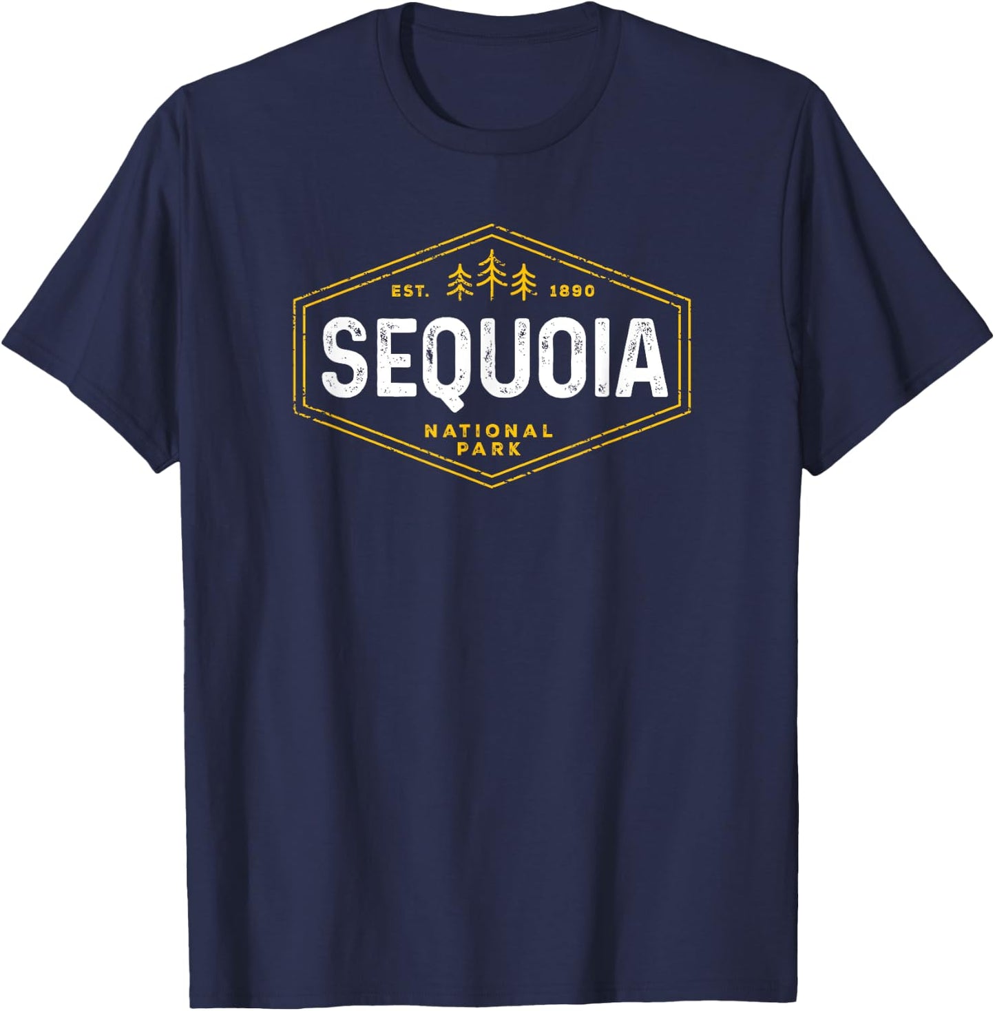 Sequoia National Park Shirt Vintage Tree Hexagon Badge Hike T-Shirt - T-Shirt | Navy
