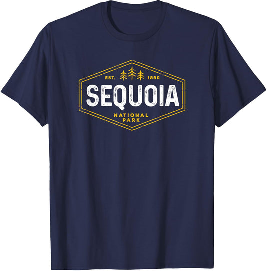 Sequoia National Park Shirt Vintage Tree Hexagon Badge Hike T-Shirt - T-Shirt | Navy