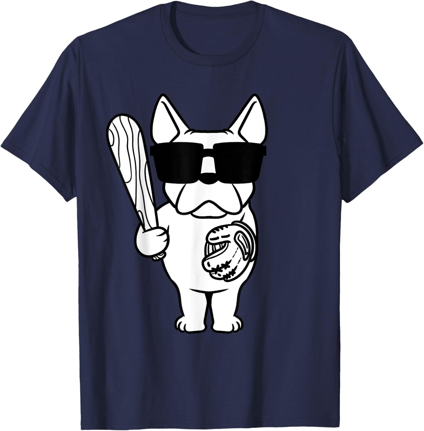 French Bulldog Dog With Baseball Bat And Glove Baseball Women Girls Kids T-Shirt - T-Shirt | Navy
