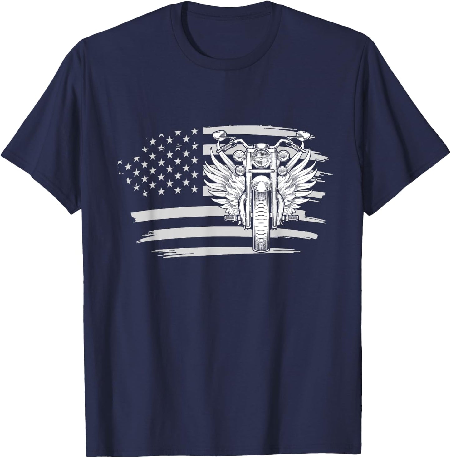 Patriotic American Biker Motorcycle Rider Gift US Flag Biker Men T-Shirt - T-Shirt | Navy